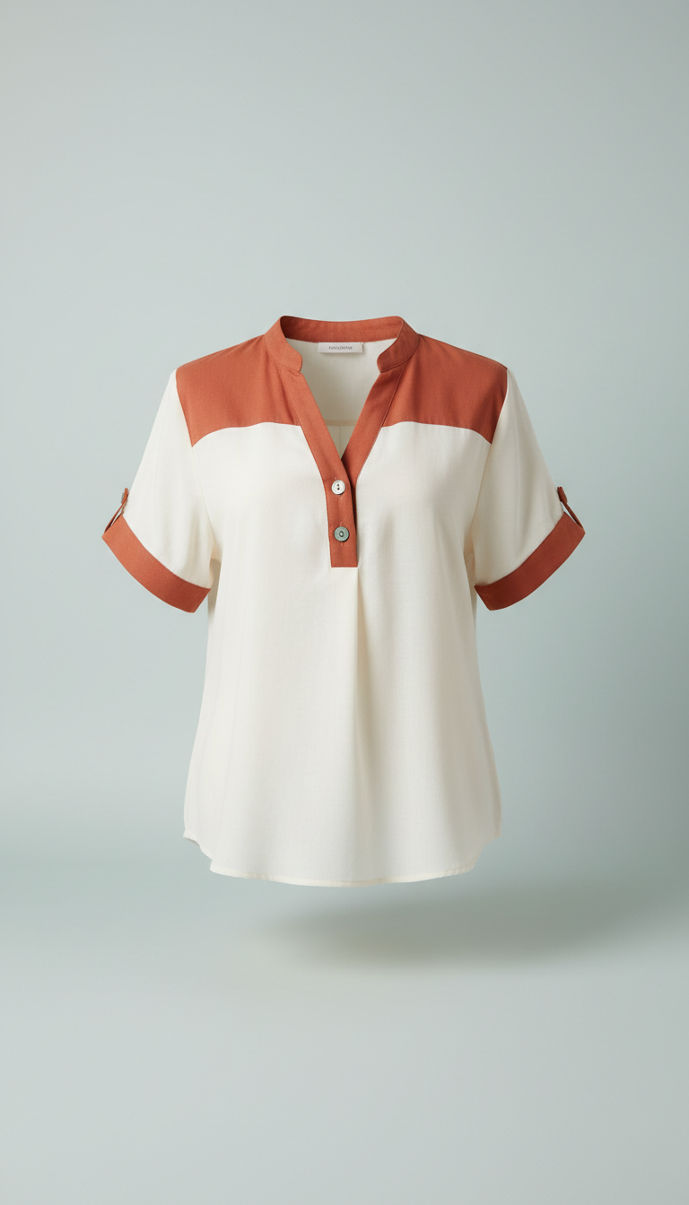 Clay Accent Popover Blouse