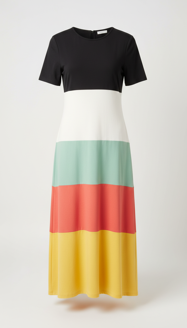 Colorblock Midi Dress With Sunbeam Panel